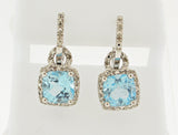Sterling Silver Women's Genuine Blue Topaz Square Diamond Earrings