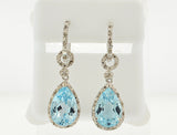 Sterling Silver Women's Genuine Blue Topaz Tear Drop Diamond Earrings