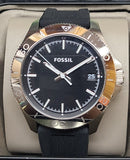 Fossil AM4443 Retro Traveler Black Dial Black Silicone Strap Men's Watch