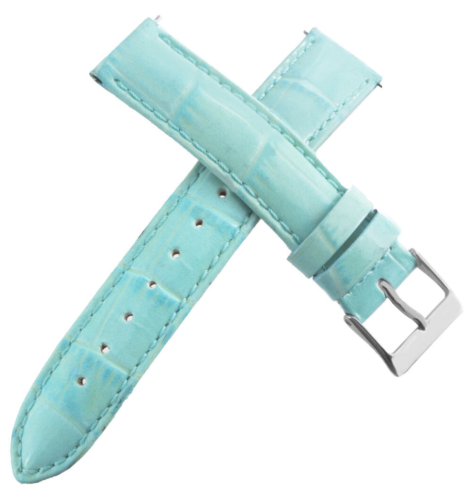 Guess 16mm Womens Baby Blue Genuine Leather Watch Band Strap Silver Tone Buckle