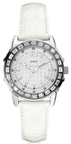 Guess W0019L1 Silver Dial White Leather Strap Women's Watch