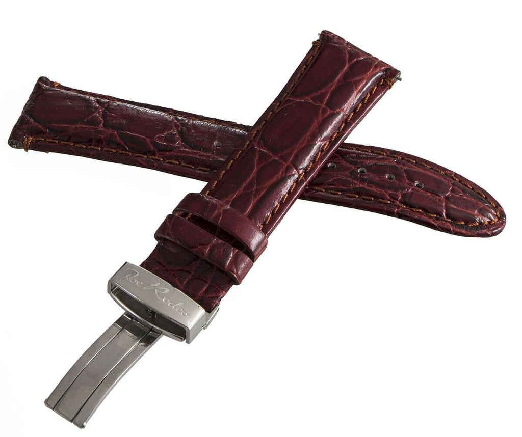 Joe Rodeo 22mm Burgundy Leather Watch Band Strap With Silver Tone Buckle