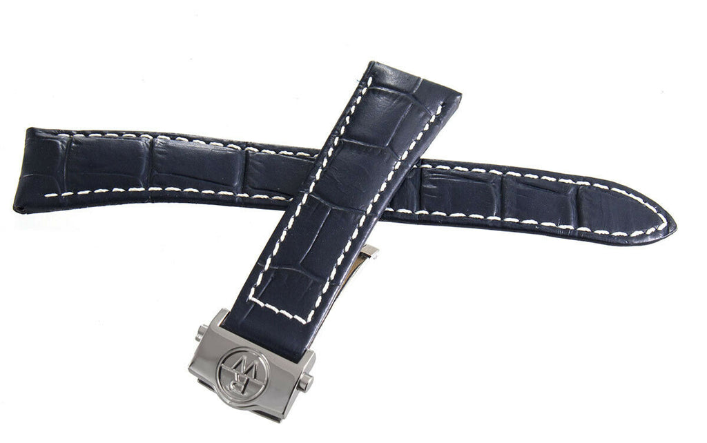Raymond Weil 20mm Navy Blue Leather Silver Buckle Watch Band V1.18