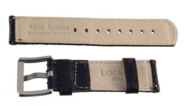 LOCMAN Men's 20mm x 20mm Black Lizard Leather Watch Band Strap W/Silver Buckle