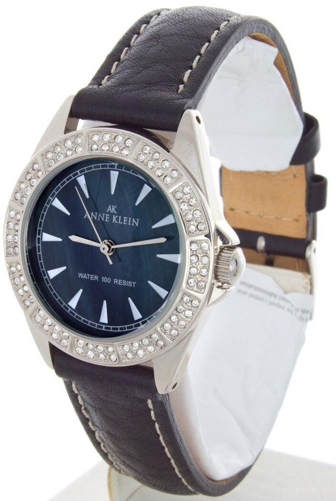 Anne Klein Women' Stainless Steel Case Black Leather Black Dial Watch 10/9683BBK