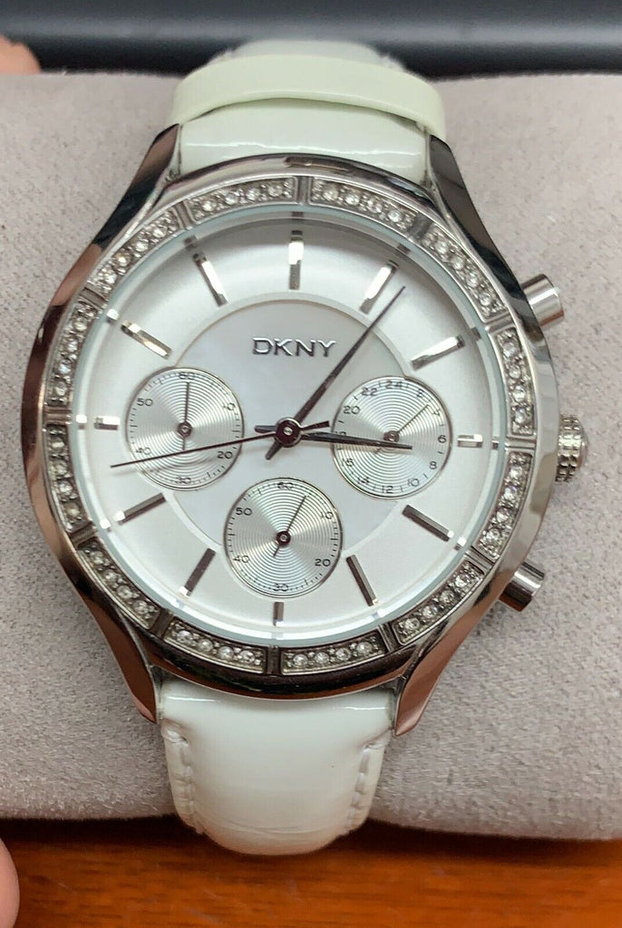 DKNY NY8253 White Dial White Leather Strap Chronograph Women's Watch