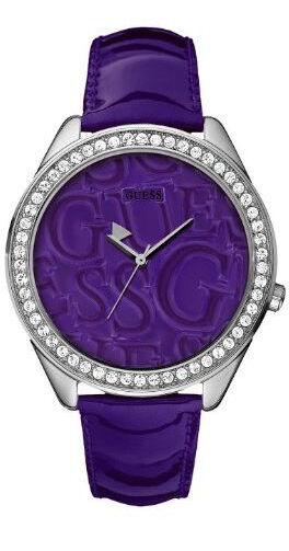 Guess Women's Stainless Steel Case Crystals Patent Leather Band Watch W85098L3