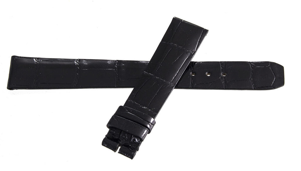 Baume & Mercier 16mm x 14mm Shiny Black Alligator Leather Watch Band Strap