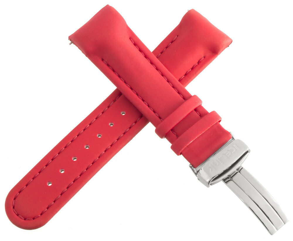 IceLink Mens 22mm Red Polyurethane and Leather Watch Band Strap W/ Steel Buckle