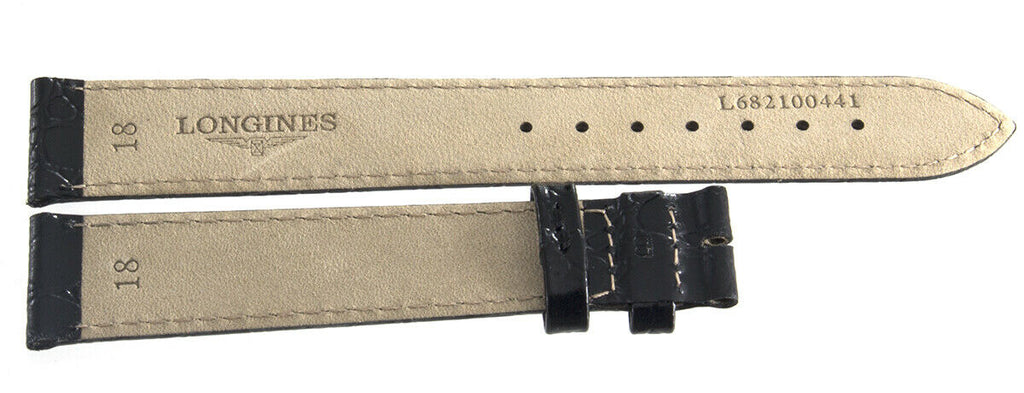 Genuine Longines 18mm x 16mm Black Leather Watch Band Strap L682100441