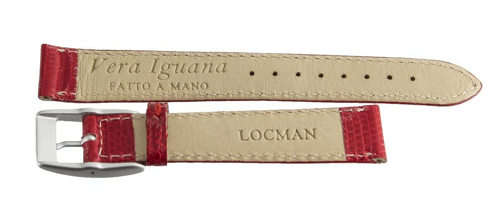 LOCMAN Women's 16mm x 14mm Red Lizard Leather Watch Band Strap W/Silver Buckle