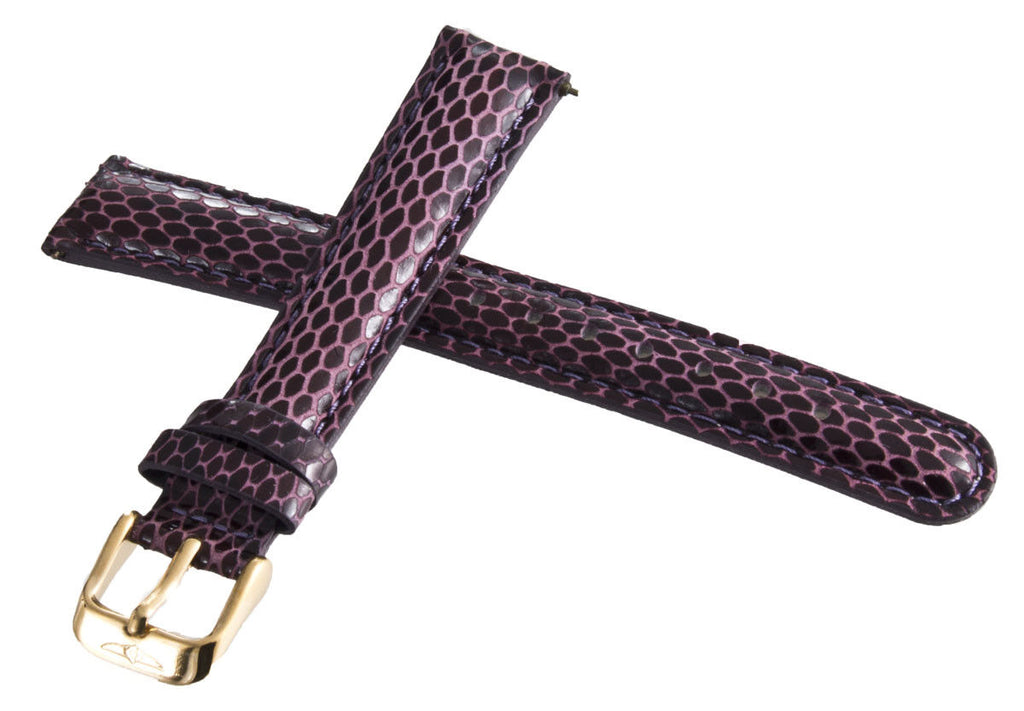 Invicta Womens 16mm x 14mm Dark Purple Leather Rose Gold Buckle Watch Band