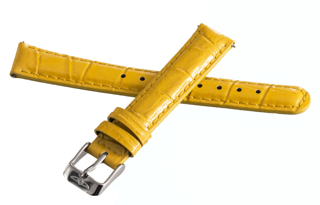 Invicta 16mm Yellow Alligator Leather Silver Buckle Watch Band