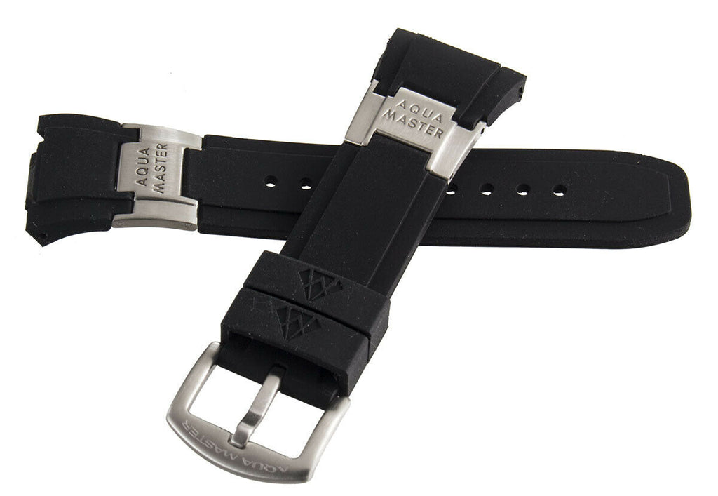 Aqua Master 28mm Black Rubber Watch Band Strap W/Silver Buckle