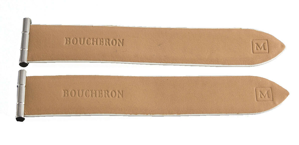 Boucheron 20mm Women's White Shiny Leather Silver Lug Watch Band Strap (M)