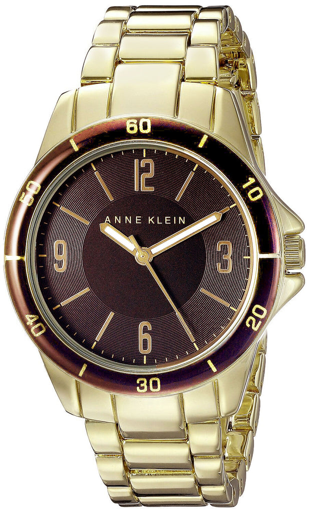 Anne Klein Womens Brown Dial Gold Tone Metal Bracelet Watch AK/2058BNGB