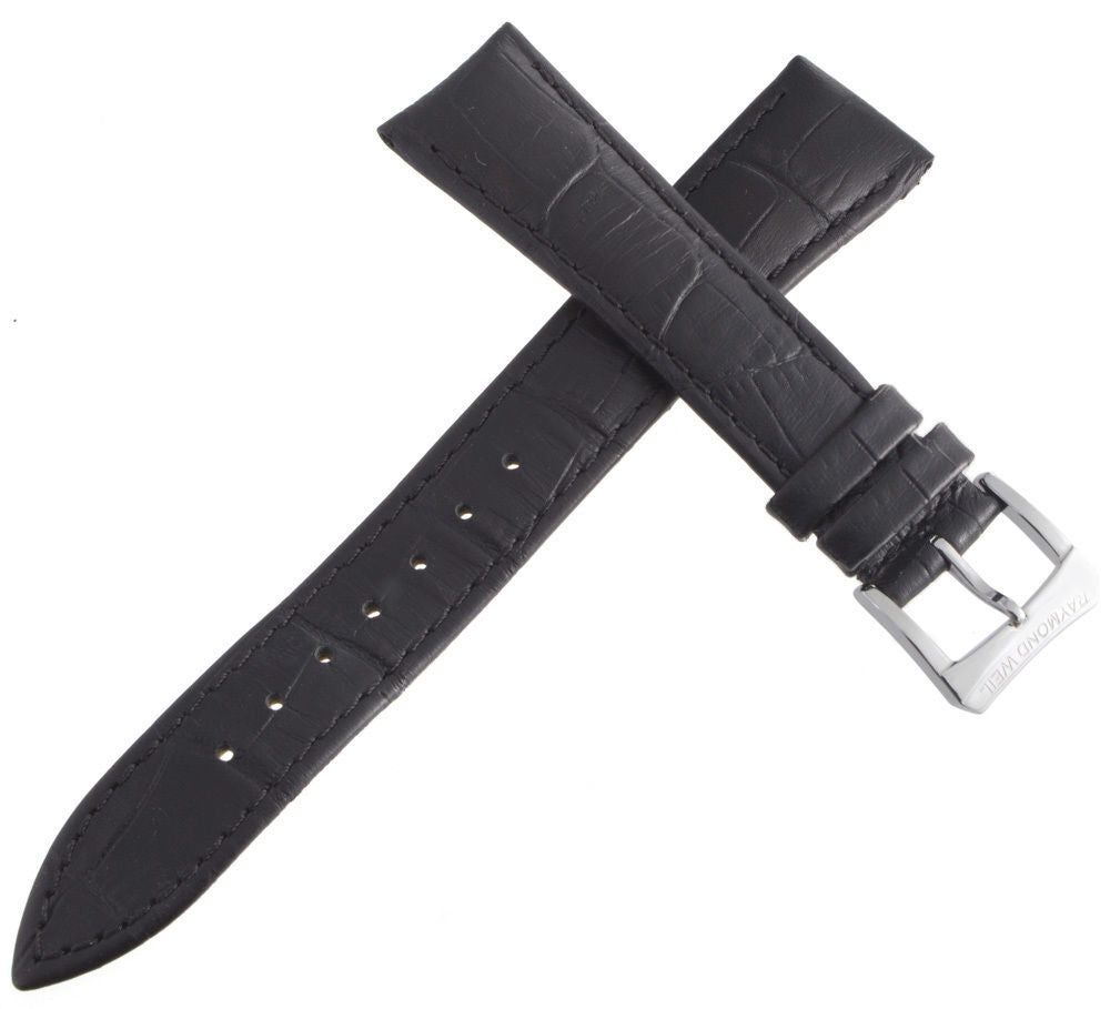 Raymond Weil 19mm Black Alligator Leather Watch Band Strap Silver Buckle V1.14