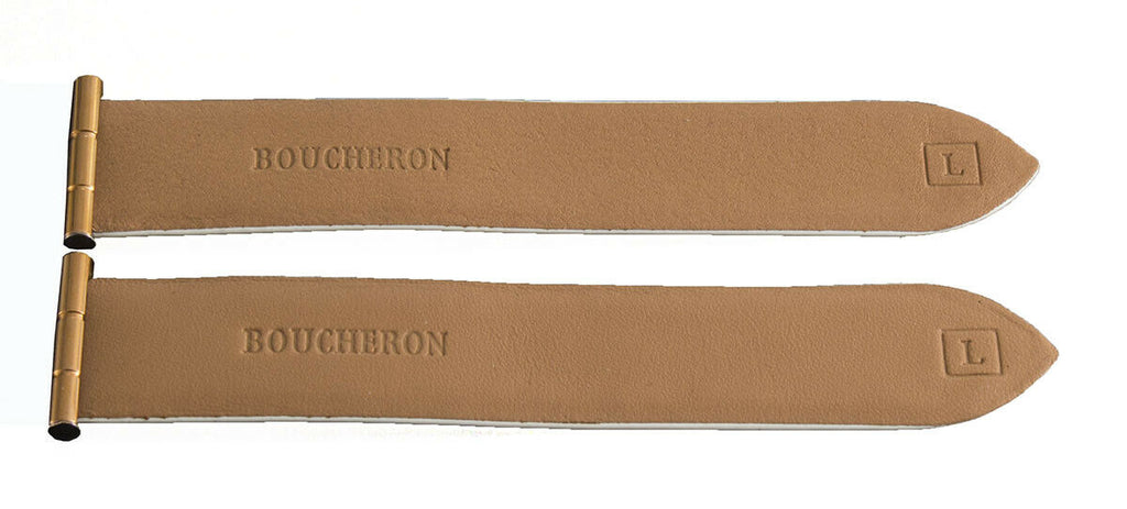 Boucheron 22.5mm Women's White Shiny Leather Rose Gold Lug Watch Band Strap