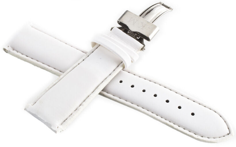 King Master 24mm White Leather Silver Buckle Watch Band Strap