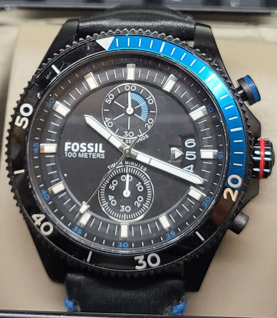 Fossil CH2934 Black Dial Black Leather Strap Chronograph Men's Watch
