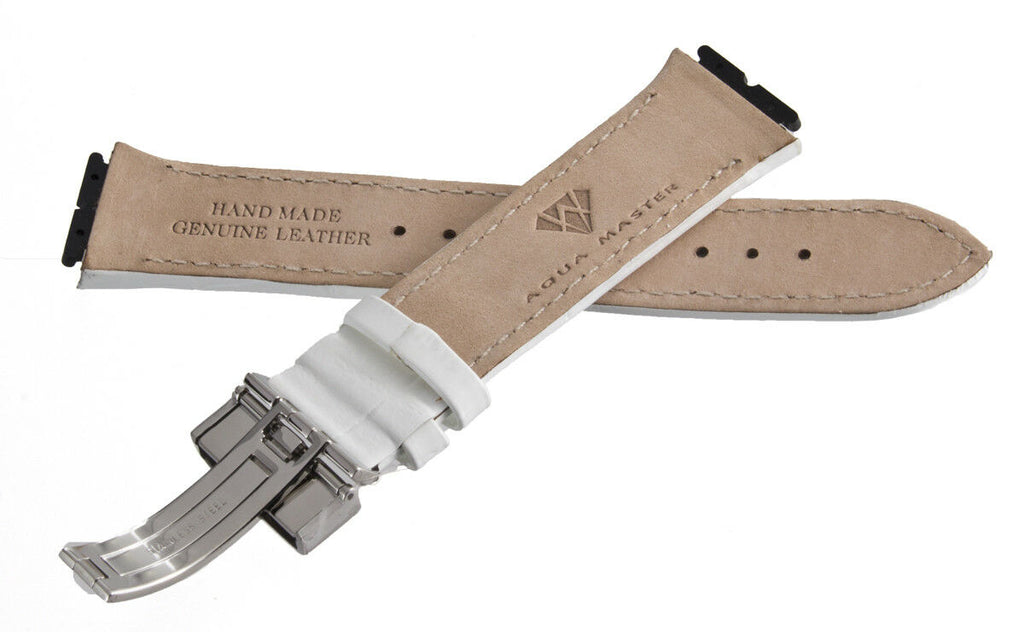 Aqua Master 19mm Widens to 23mm White Leather Special Watch Band Strap