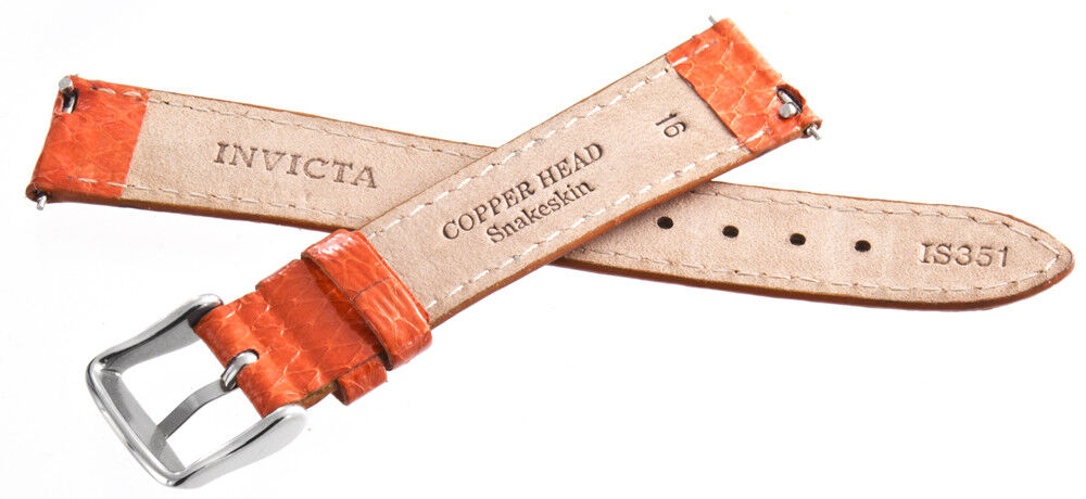 Invicta Womens Orange 16mm Genuine Lizard Leather Watch Band Strap Silver Buckle