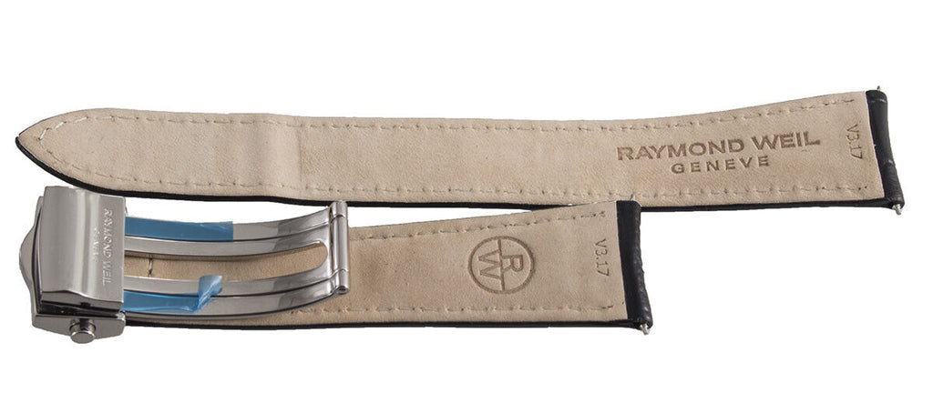 Raymond Weil 20mm Black Leather Silver Buckle Watch Band V3.17