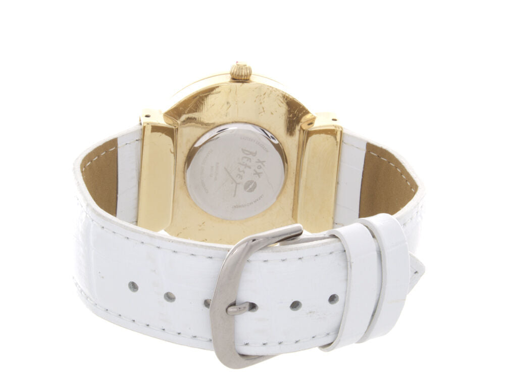 Betsey Johnson Women's Gold-tone White Leather Strap Crystal Watch BJ00171-03