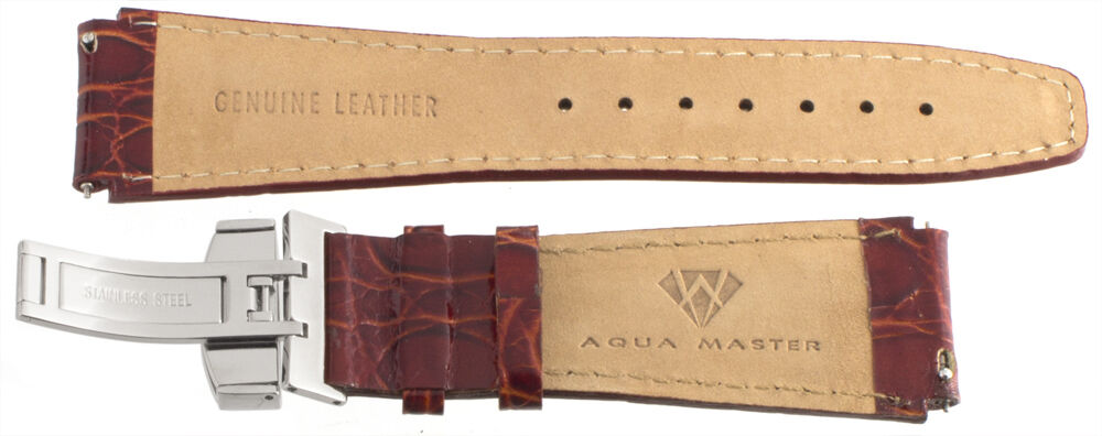 Aqua Master 22mm Maroon Leather Watch Band with Stainless Steel Deployment clasp