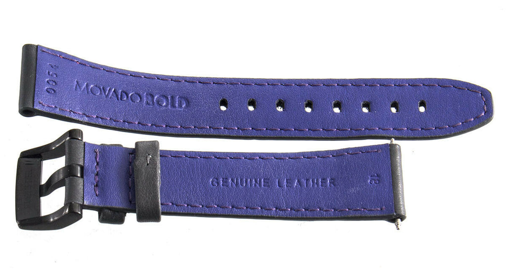 Movado Bold 18mm Women's Dark Grey Genuine Leather Black Buckle Watch Band 0054