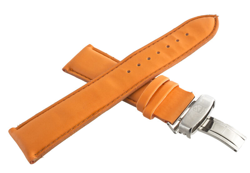 King Master 24mm Orange Leather Silver-tone Buckle Watch Band Strap