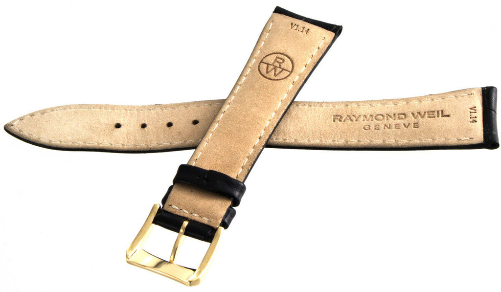 Raymond Weil 19mm x 16mm Black Leather Watch Band Strap W/ Gold Buckle V1.14