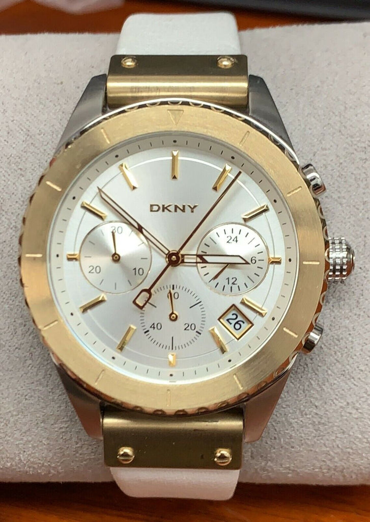 DKNY NY8610 Silver Dial White Leather Strap Chronograph Women's Watch