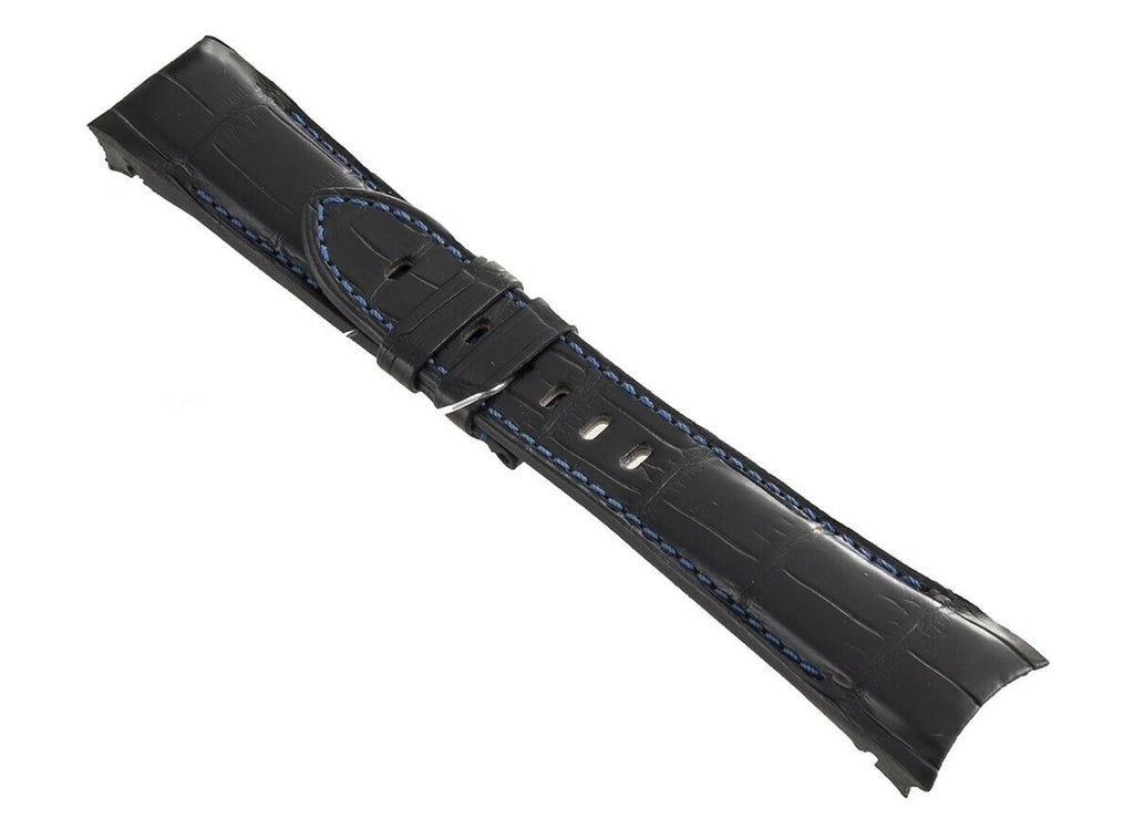 Graham 24mm x 20mm Black Leather Watch Band W/ Blue Stitching