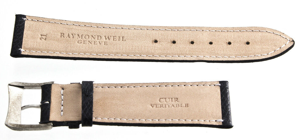 Raymond Weil Geneve 21mm Black Leather Watch Band Strap W/ Silver Tone Buckle