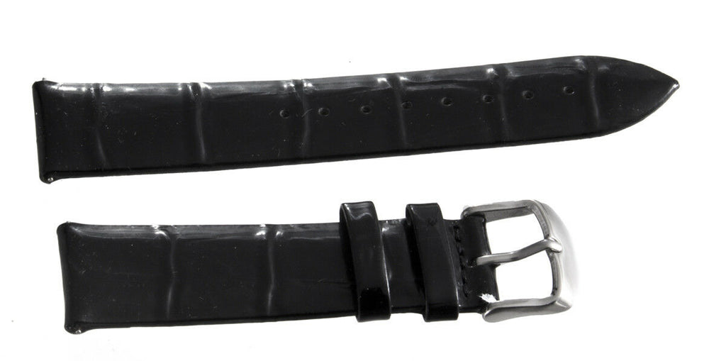 Davena Black Patent Leather 20mm x 18mm Watch Band With Silver Buckle