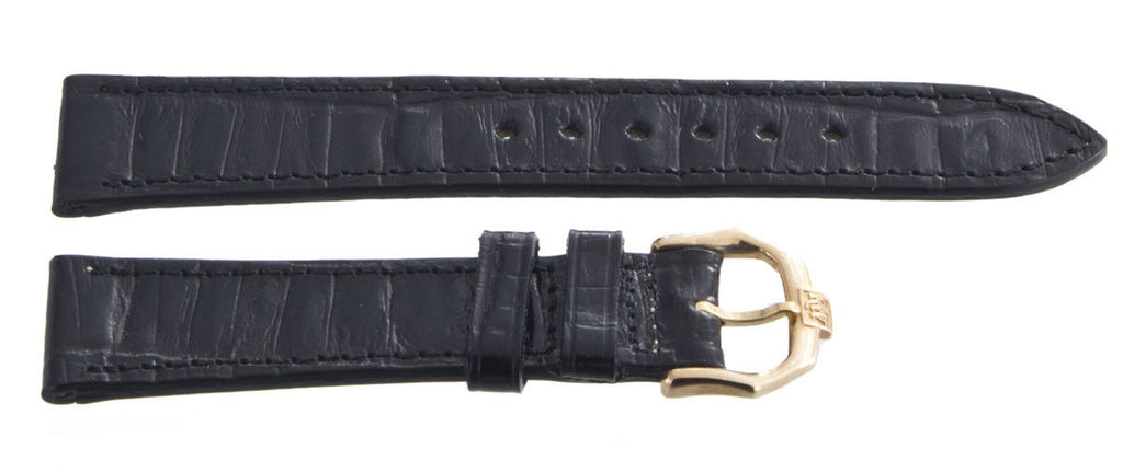 Raymond Weil 16mm x 14mm Black Alligator Leather Watch Band With Gold Buckle