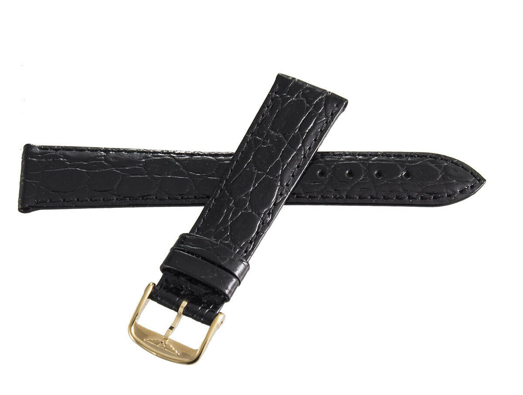 Longines 19mm Black  Leather Gold Buckle Watch Band LB682100667 XBA4