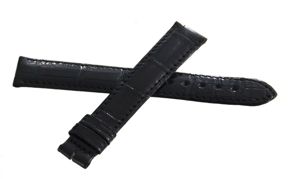 Genuine Longines 16mm x 15mm Black Glossy Leather Watch Band