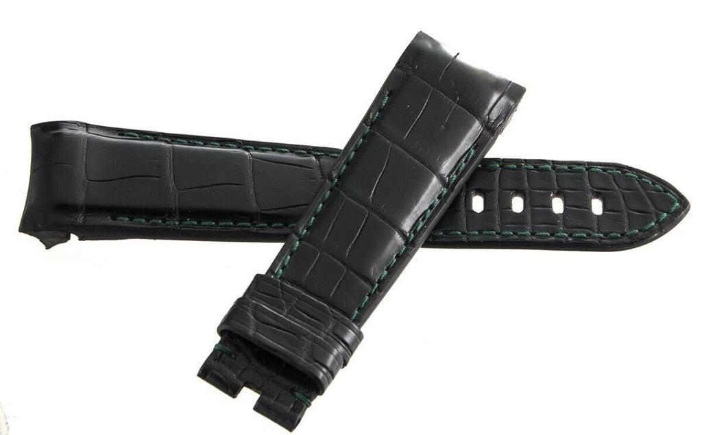 Genuine Graham 24mm x 20mm Green Stitching Black Leather Watch Band Strap