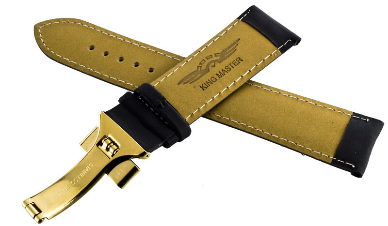 King Master 24mm Grey Leather Gold-tone Buckle Watch Band Strap