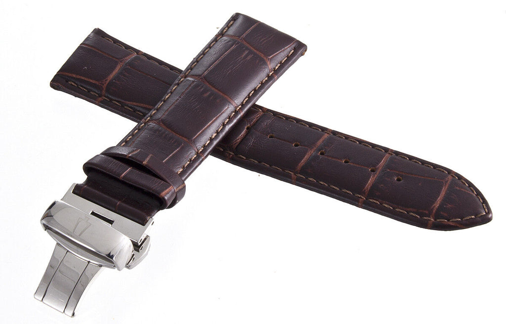 Authentic Bulova 22mm Brown Alligator Leather Silver Buckle Watch Band