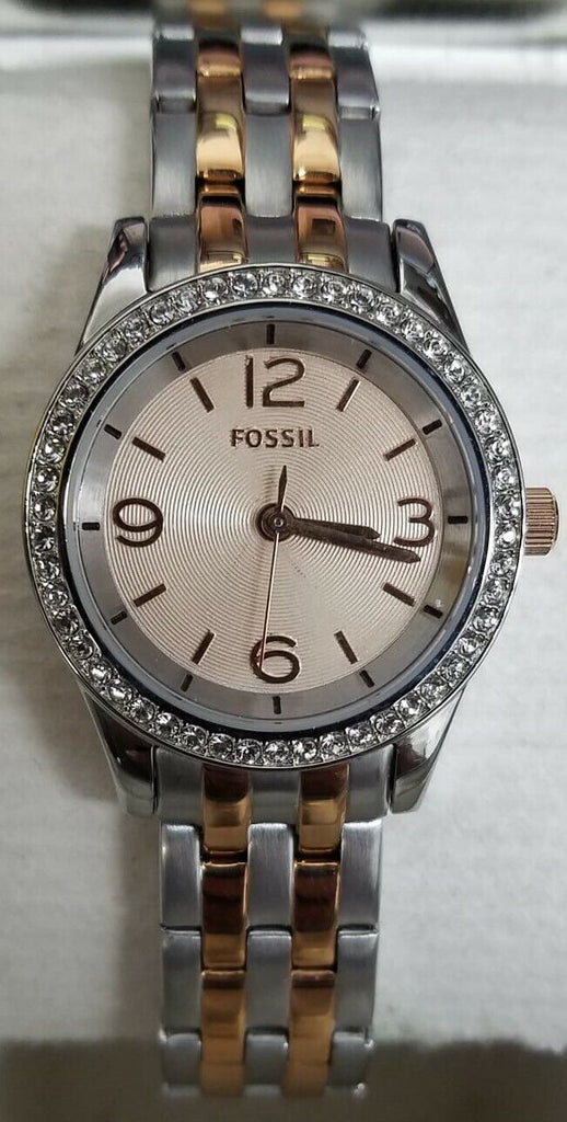 Fossil Ladies Stella Silver Rose Gold Two Tone Watch BQ1424