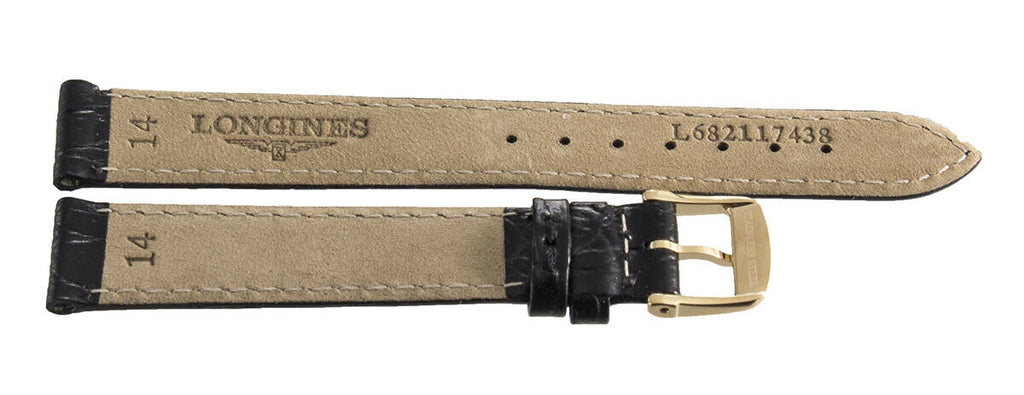 Longines 14mm Black Leather Gold Buckle Watch Band LB682117438