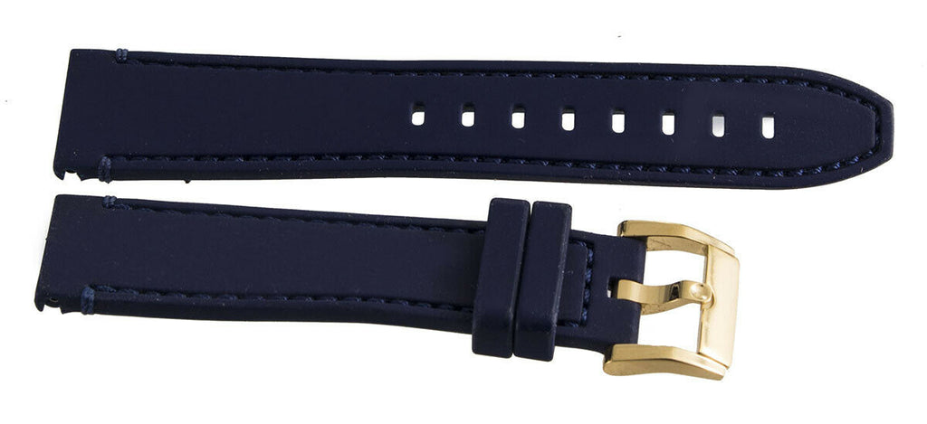 Movado Bold 19mm Navy Blue Rubber Gold Buckle Watch Band Strap