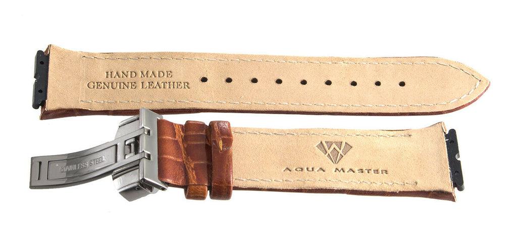 Aqua Master Men's 19x23mm Brown Leather Silver Buckle Watch Band Strap