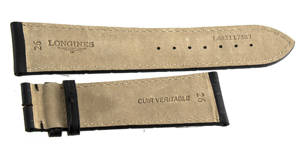 Genuine Longines 26mm x 22mm Black Leather Watch Band Strap L682117587