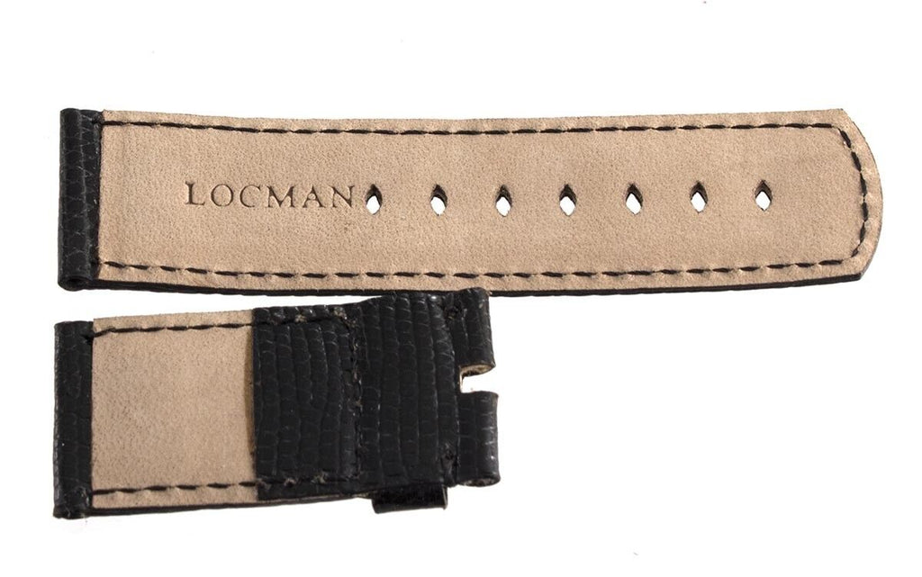 LOCMAN Men's 24mm x 24mm Black Lizard Leather Watch Band Strap