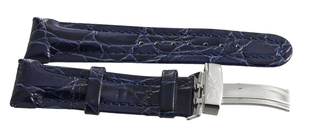 Joe Rodeo 22mm Navy Blue Leather Watch Band Strap With Silver Tone Buckle