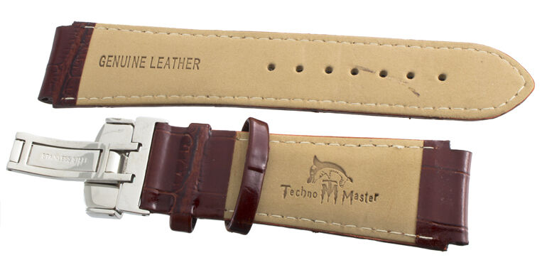 Genuine Techno Master 22mm Brown Leather Watch Band Strap